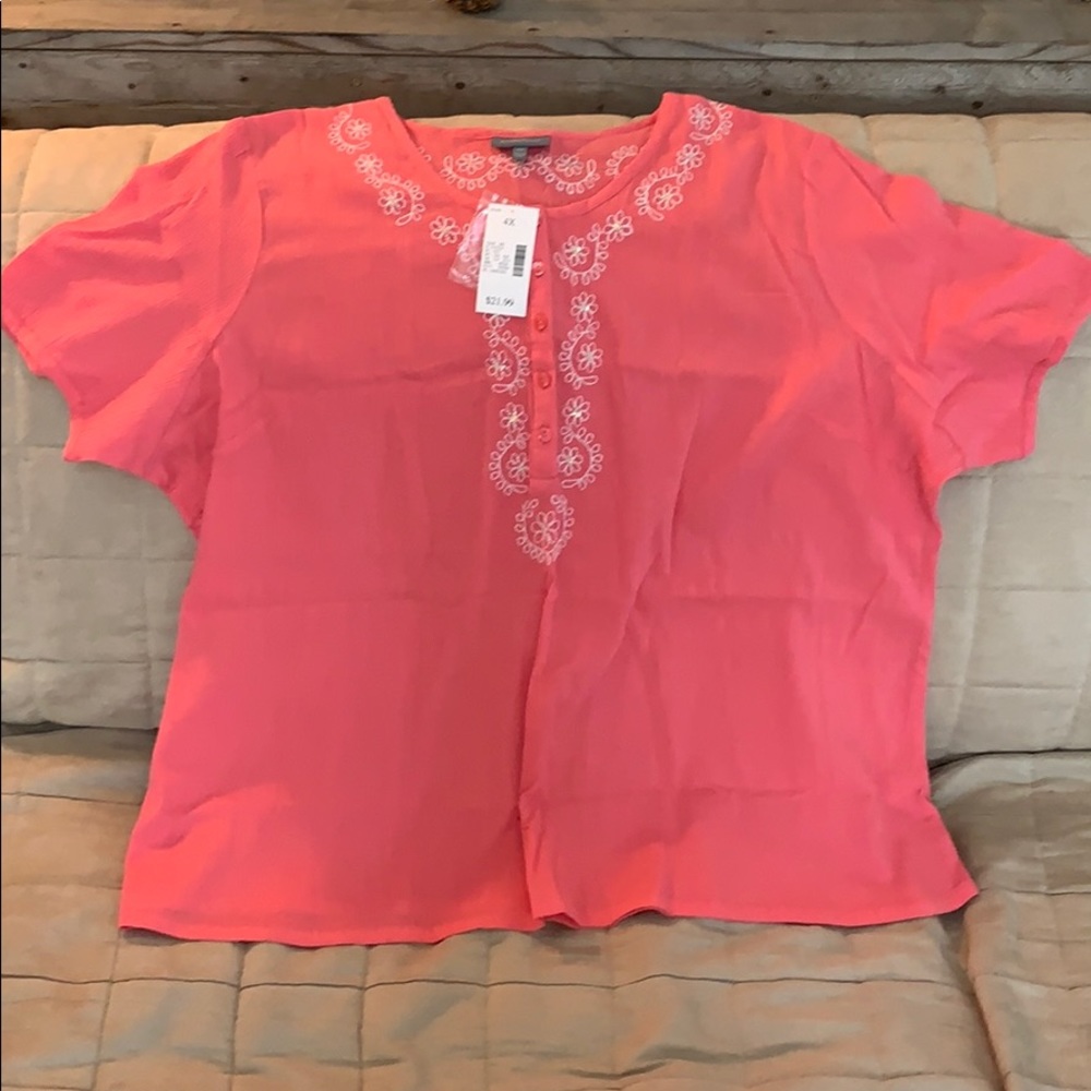 New 4X Short Sleeve Coral Blouse